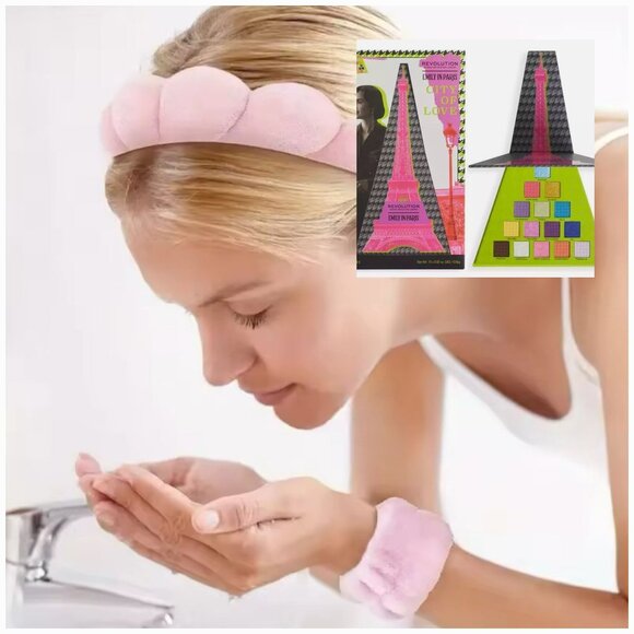 Makeup Revolution X Emily In Paris CITY OF LOVE Other - Makeup Revolution Eyeshadow Palette & Puffy Headband with Face Wash Wristbands
